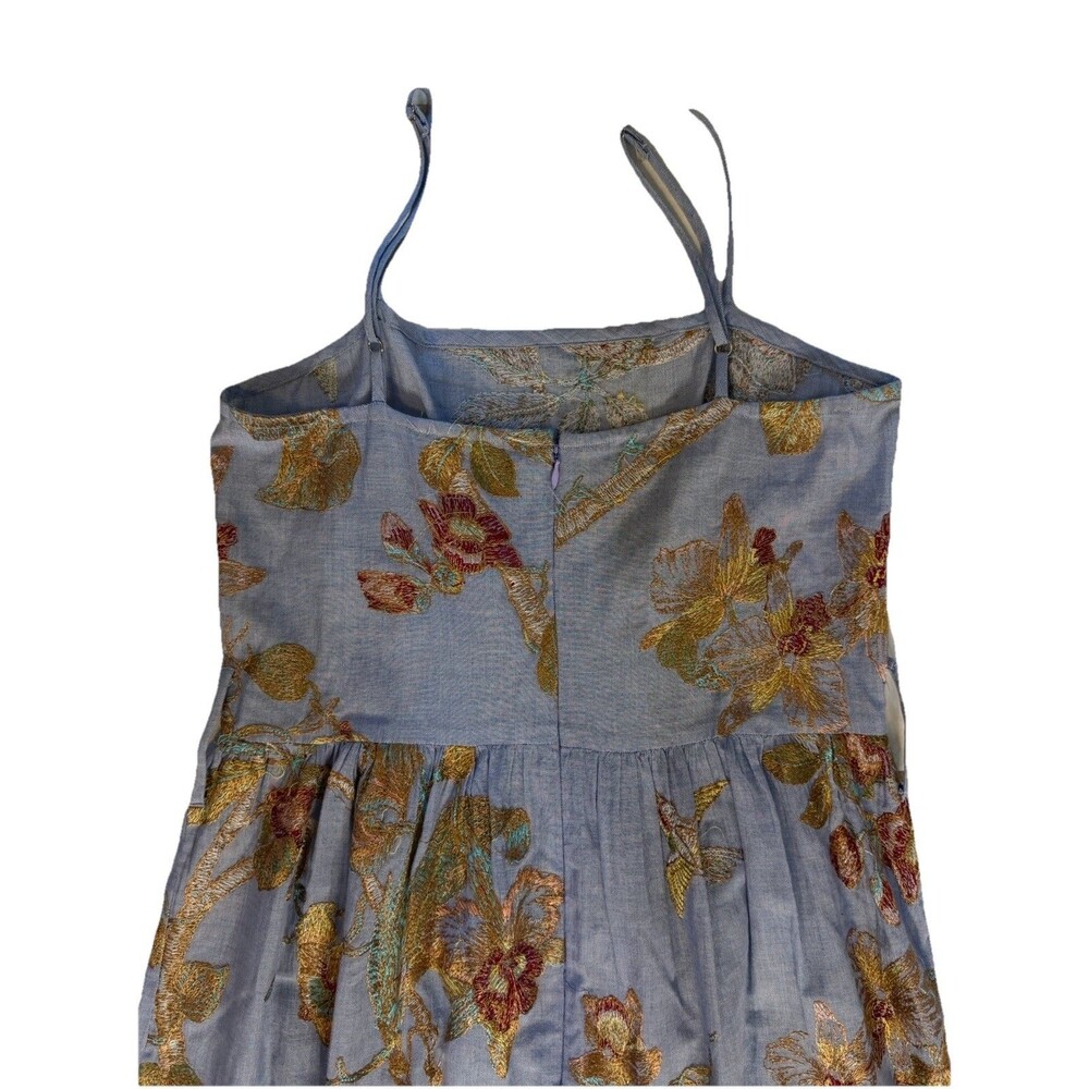 Rose And Rose Blue Embroidered Floral Midi Dress Small Tie Waist Cottagecore - Picture 7 of 10